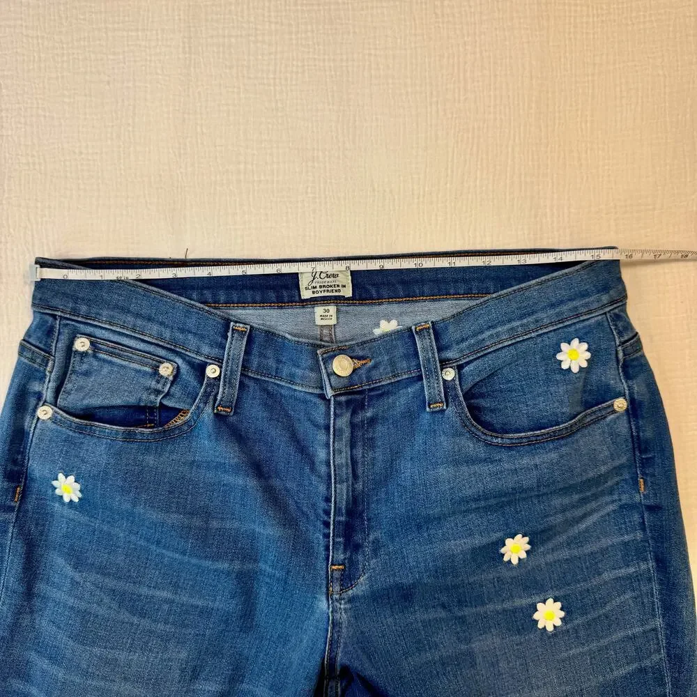 J.Crew Embroidered Boyfriend Jeans Women's 30 Daisy Floral Cottagecore Spring - Picture 7 of 16